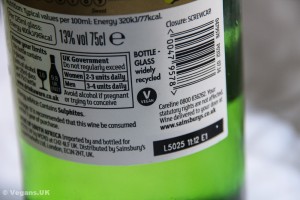 Sainsbury's wine is handily labelled as vegan